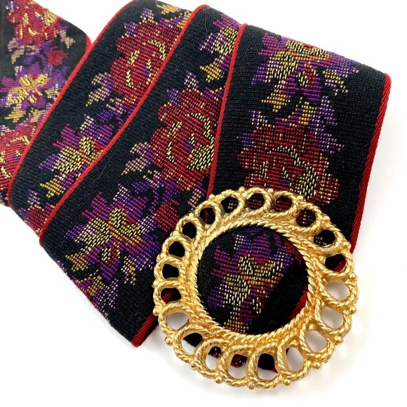 1960's woven floral belt with large gold rope buckle - Picture 1 of 13